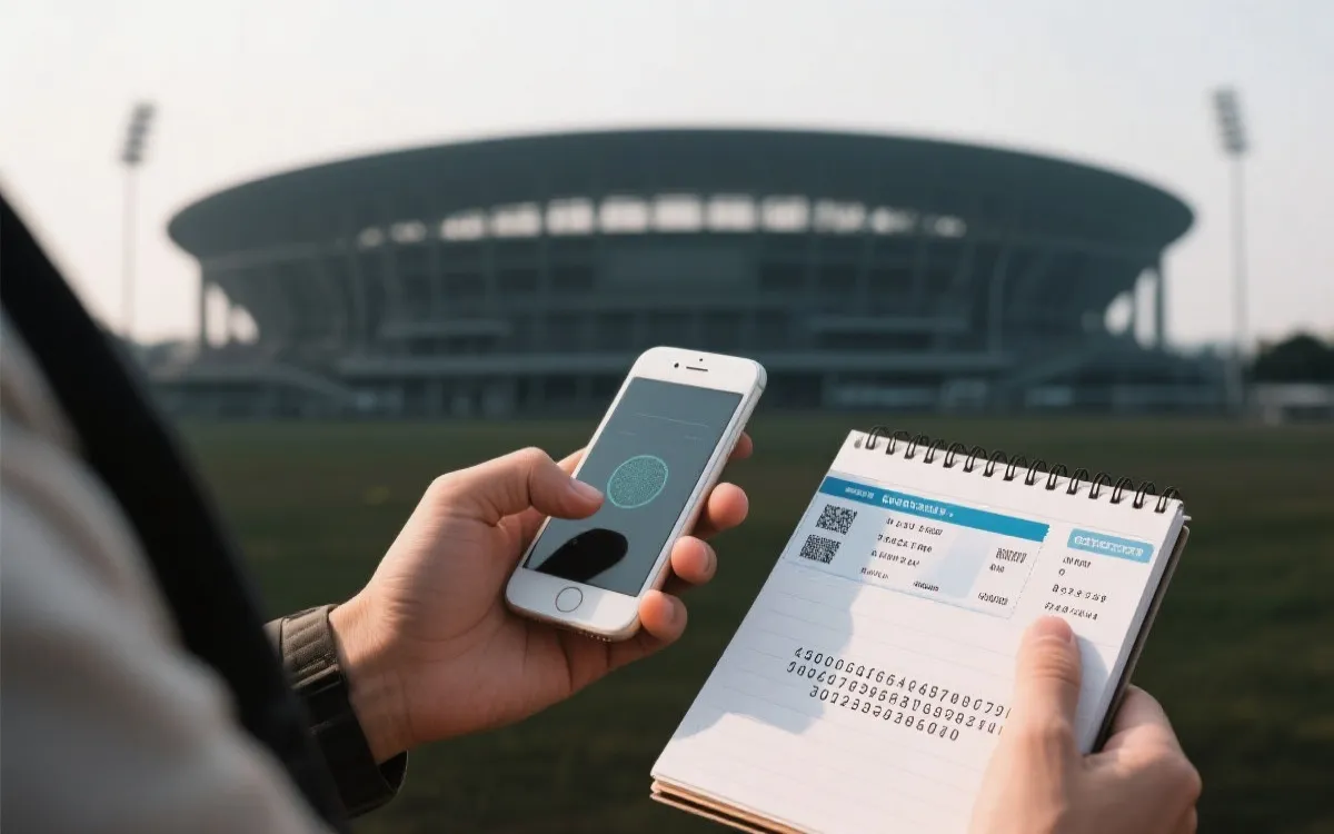 球迷赛前整理票务信息与预订代码备份的场景